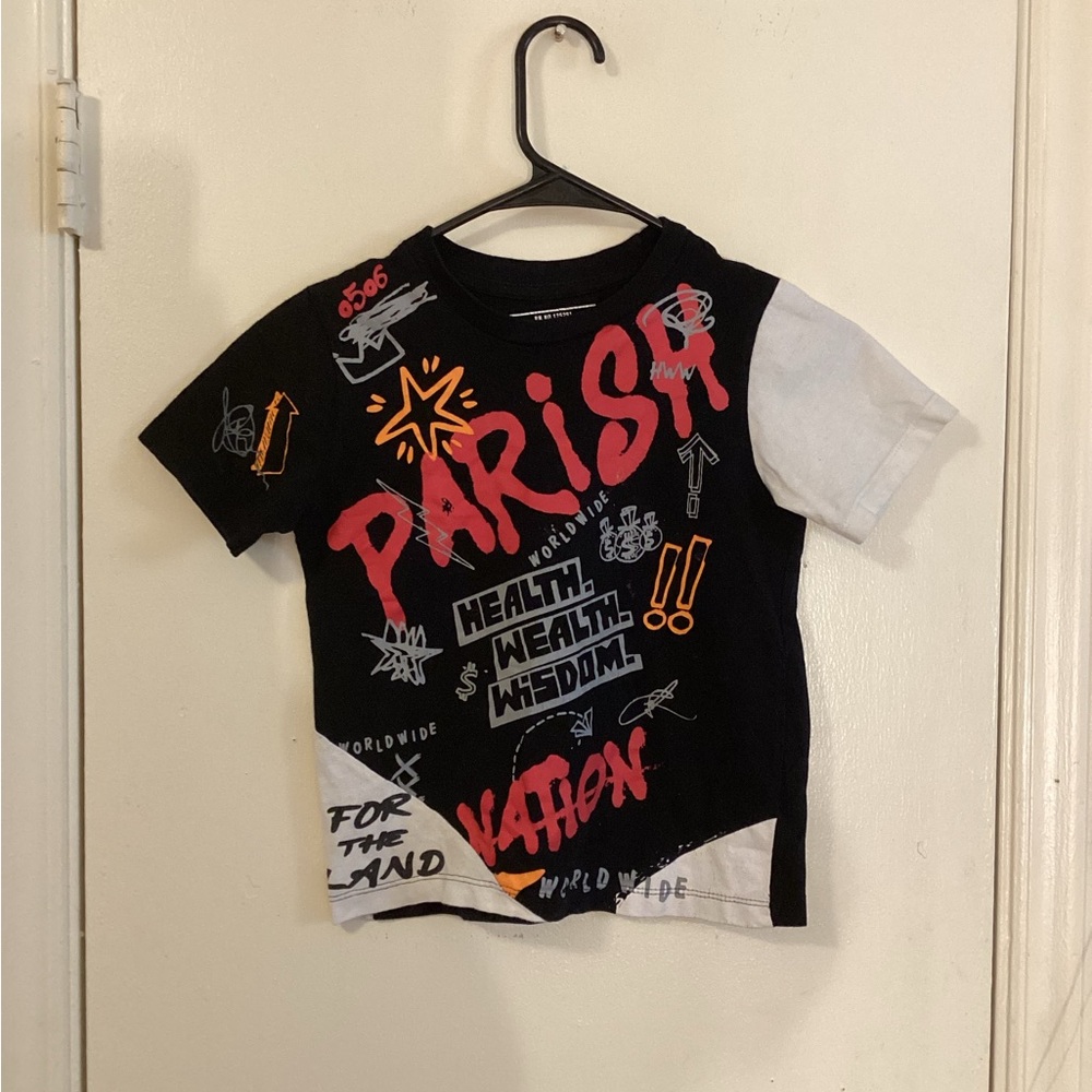 Kids Parish Nation Black and White Graphic Short Sleeve Tee